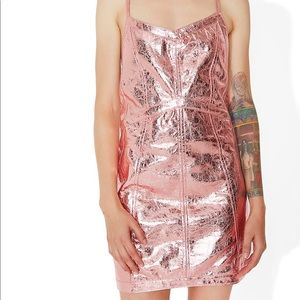 For Love & Lemons Metallic Rose Gold Leather-look Slip Dress